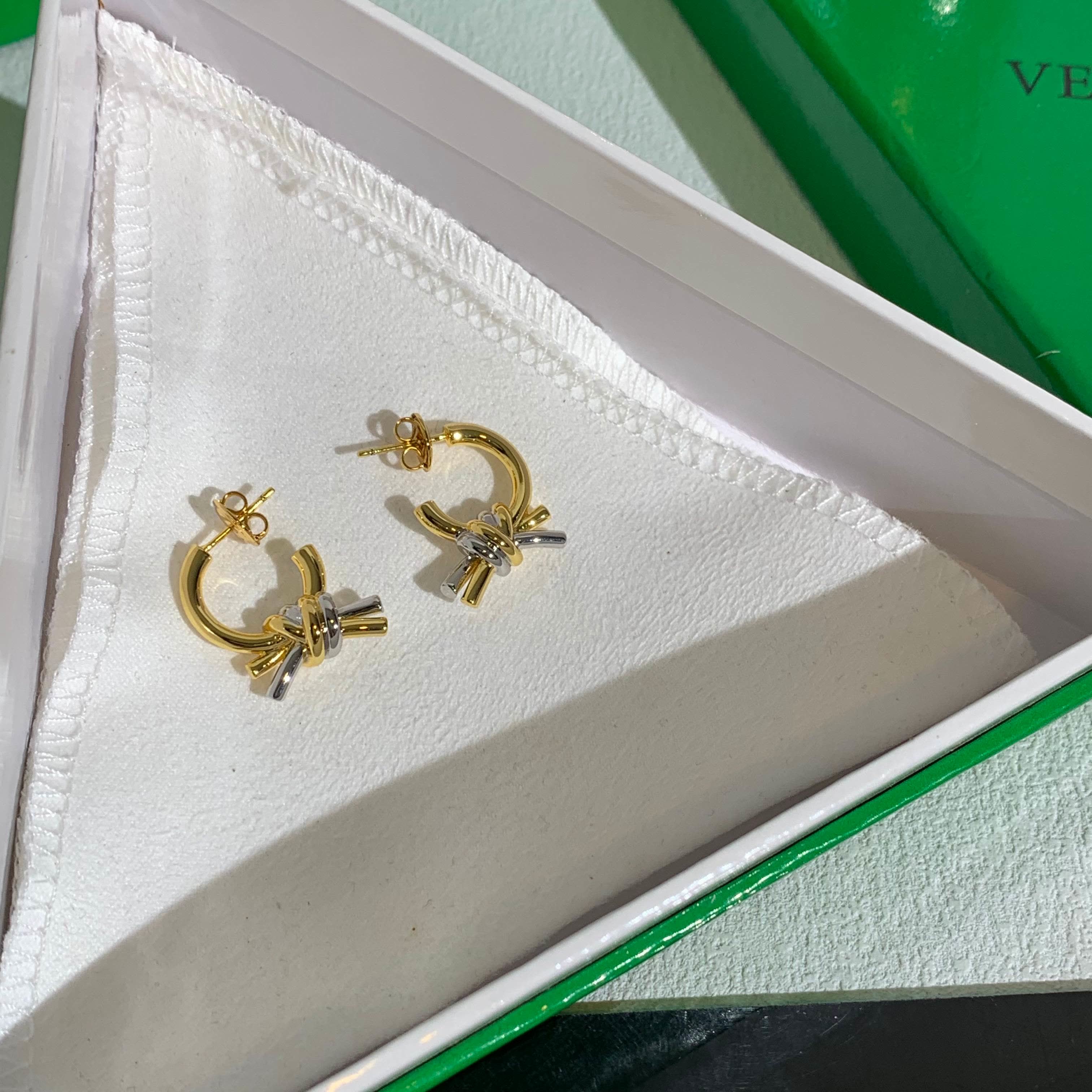Bottega Veneta Gold Hoop Earrings with Crystal Accents